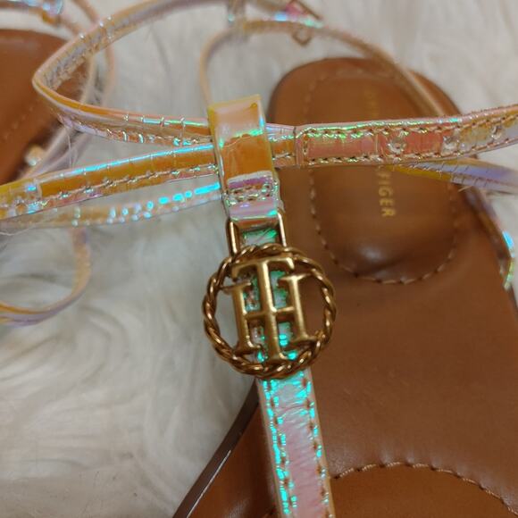 Tommy Hilfiger Iridescent Size 7.5 Pink Sandals Cushion Flats Summer Shiny - Picture 6 of 7